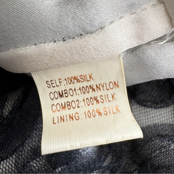 Marchesa Notte 100% Silk Two Layer Dress Floral Mesh Top Rufgle Strap Black 6 - Picture 10 of 11